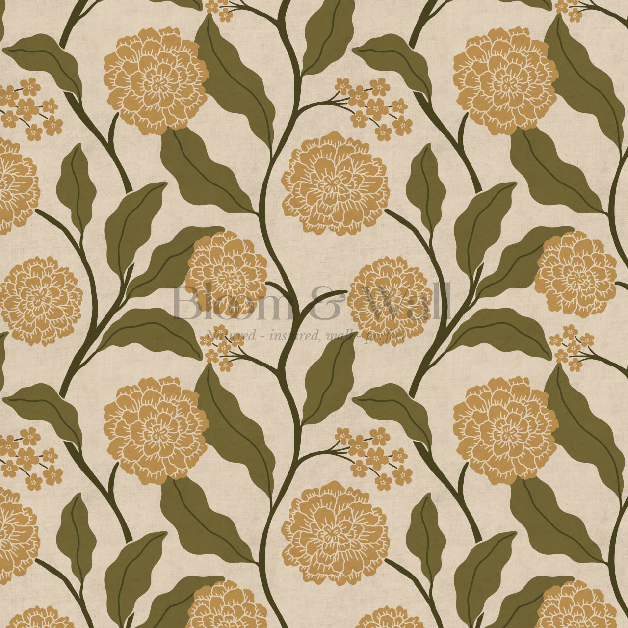 Celestina Florals Mustard Green Wallpaper