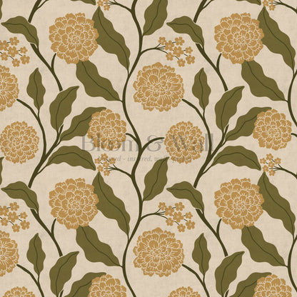 Celestina Florals Mustard Green Wallpaper