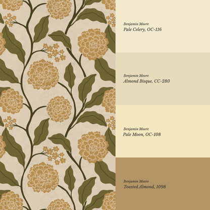 Celestina Florals Mustard Green Wallpaper
