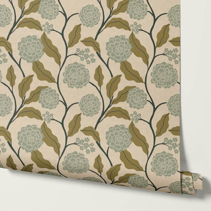 Celestina Florals Mustard Sea Glass Wallpaper