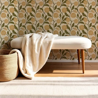 Celestina Florals Mustard Green Wallpaper