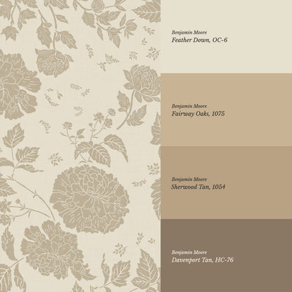 Celina Peony and Berry Vines Tan Wallpaper