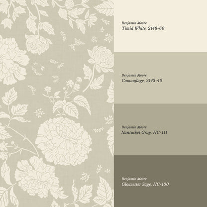 Celina Peony and Berry Vines Vintage Sage Wallpaper