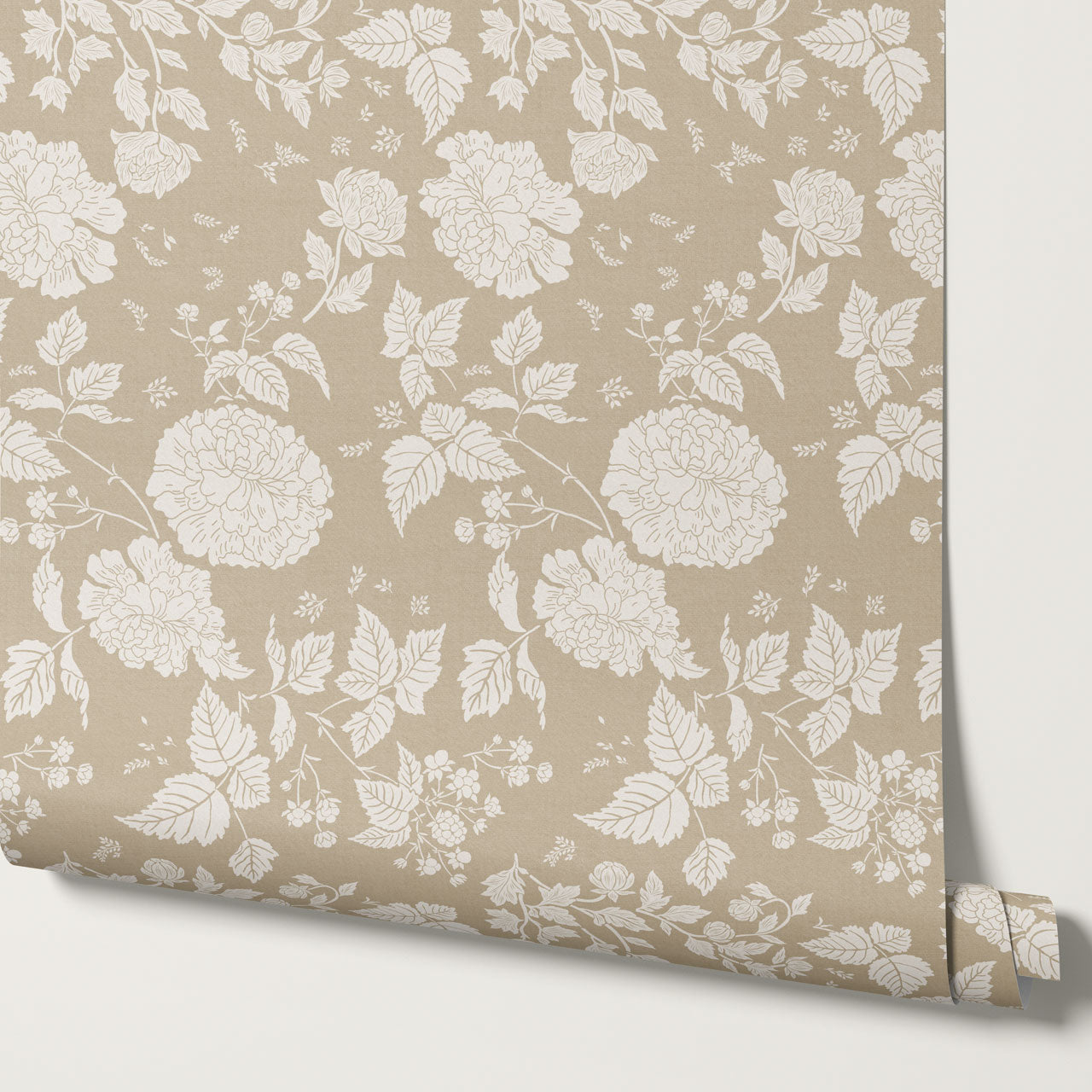 Celina Peony and Berry Vines Stone Beige Wallpaper