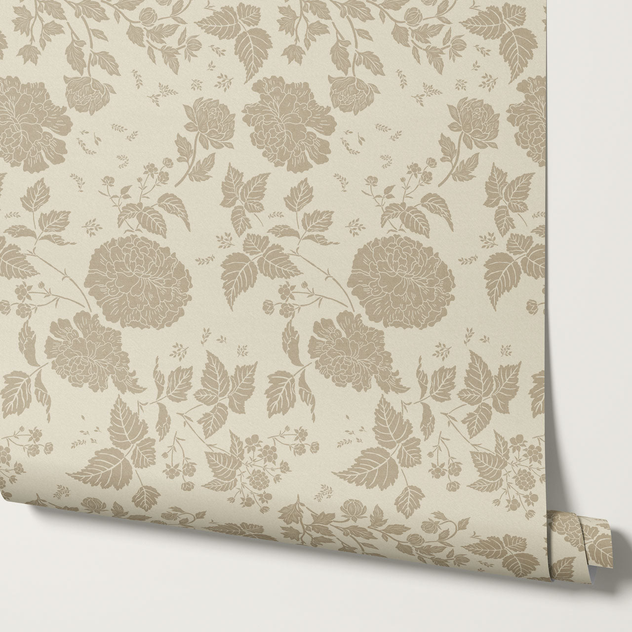 Celina Peony and Berry Vines Tan Wallpaper