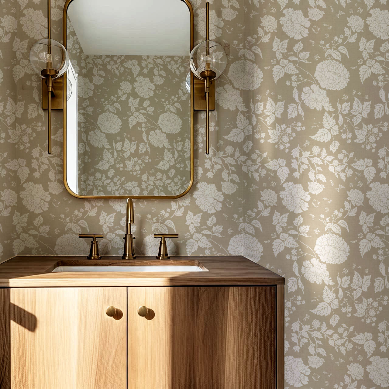 Celina Peony and Berry Vines Stone Beige Wallpaper
