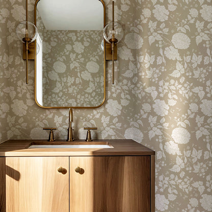 Celina Peony and Berry Vines Stone Beige Wallpaper