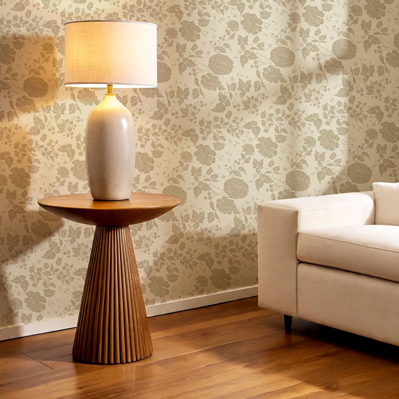 Celina Peony and Berry Vines Tan Wallpaper