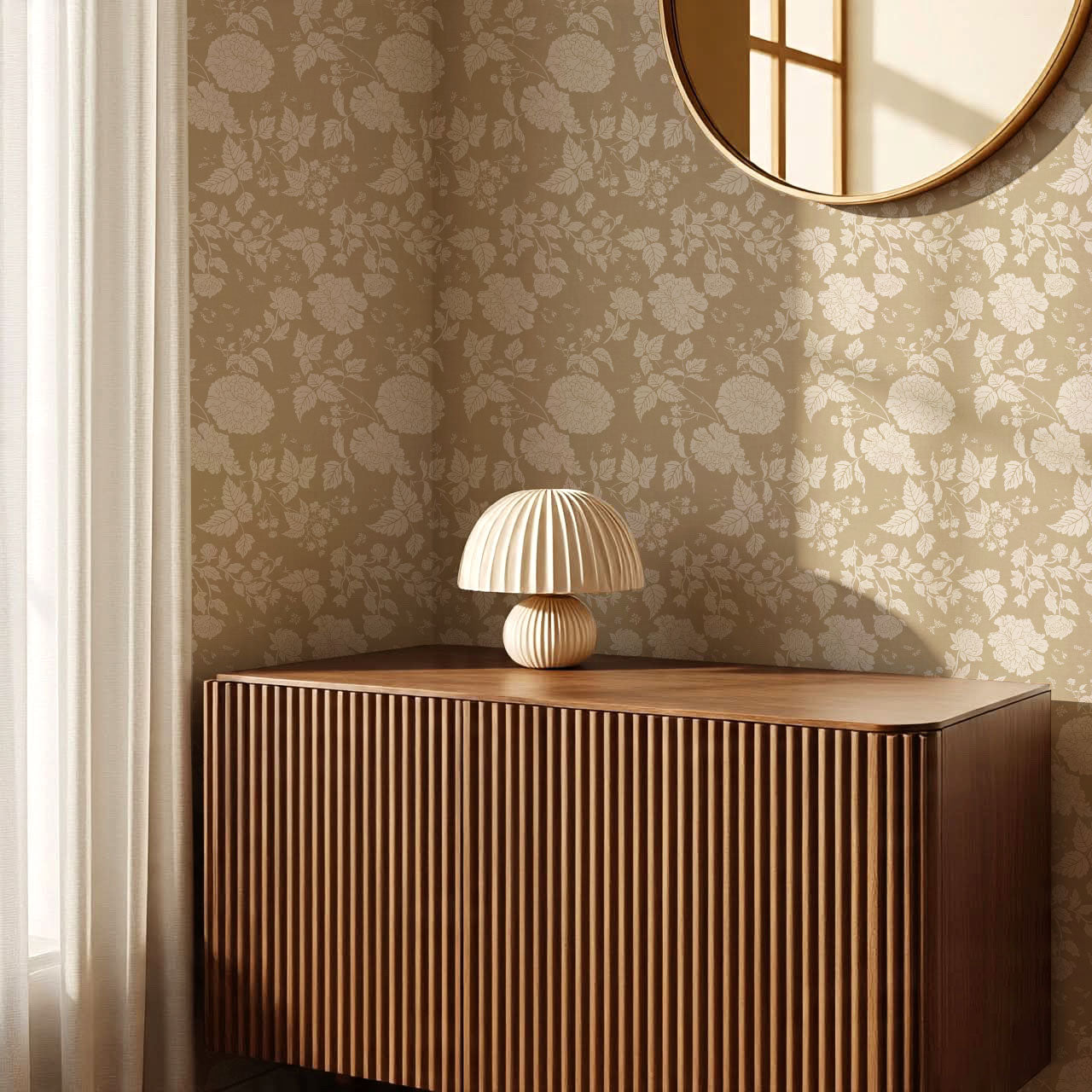 Celina Peony and Berry Vines Stone Beige Wallpaper