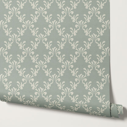 Celine Ogee Vines Silver Sage Wallpaper