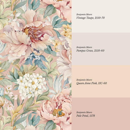Chandelle Peony Bloom Reverie Coral Wallpaper