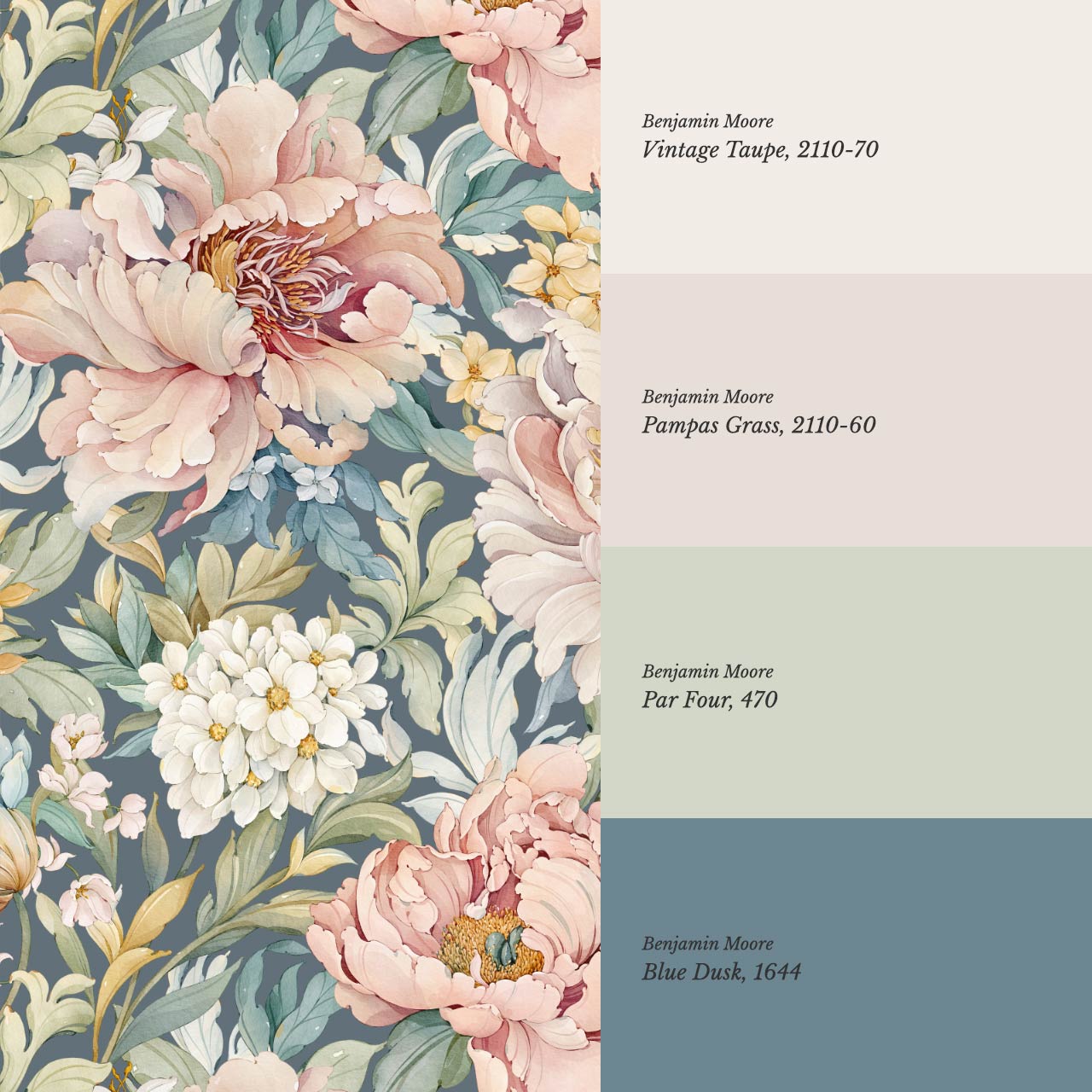 Chandelle Peony Bloom Reverie Slate Teal Wallpaper