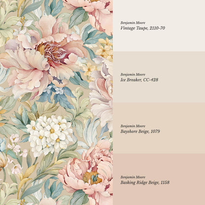 Chandelle Peony Bloom Reverie Taupe Wallpaper