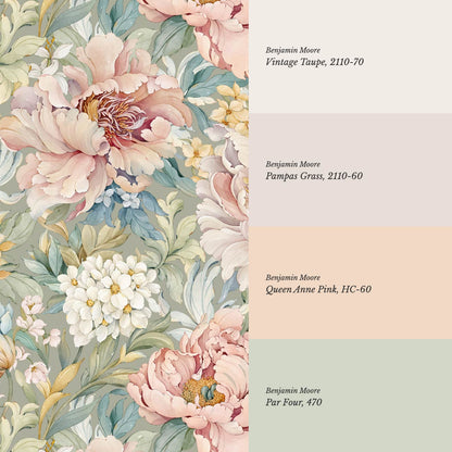 Chandelle Peony Bloom Reverie Sage Wallpaper