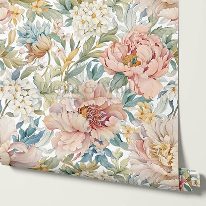 Chandelle Peony Bloom Reverie White Wallpaper
