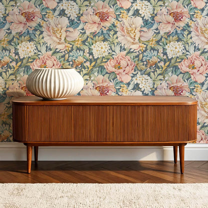 Chandelle Peony Bloom Reverie Slate Teal Wallpaper