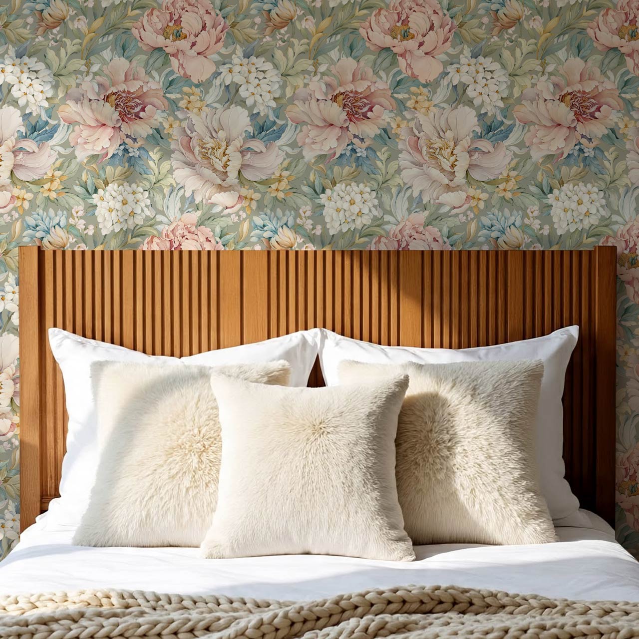 Chandelle Peony Bloom Reverie Sage Wallpaper
