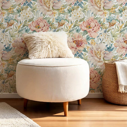Chandelle Peony Bloom Reverie White Wallpaper