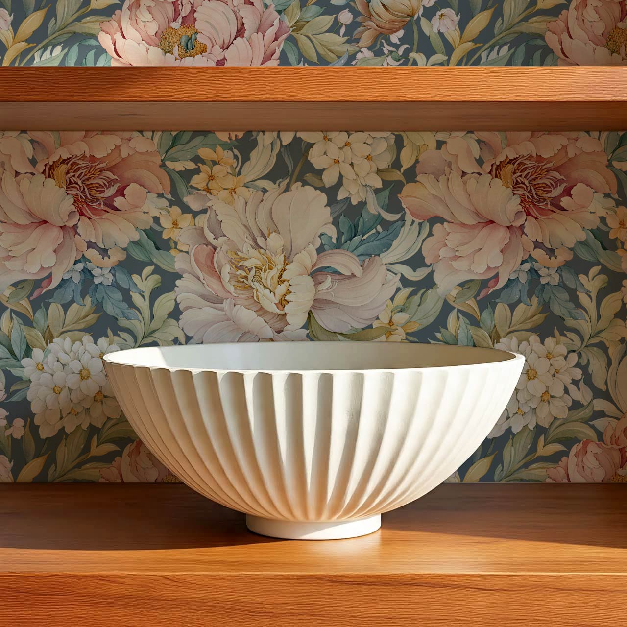 Chandelle Peony Bloom Reverie Slate Teal Wallpaper