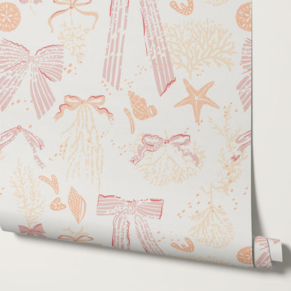 Chantal Large Bows and Corals Peach Wallpaper
