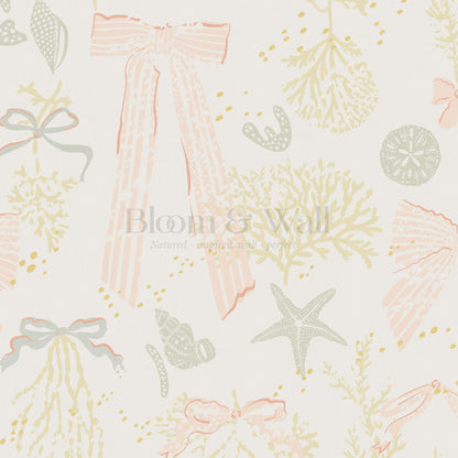 Chantal Large Bows and Corals Blush Wallpaper