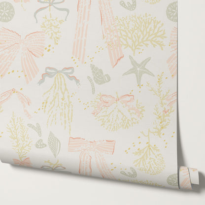 Chantal Large Bows and Corals Blush Wallpaper