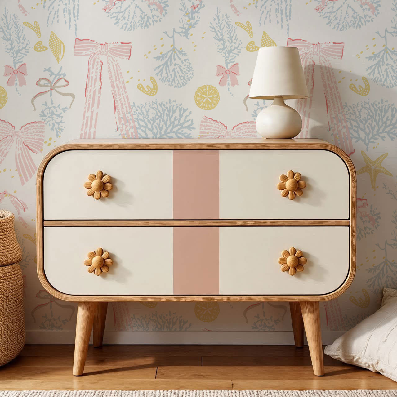 Chantal Large Bows and Corals Pink Wallpaper