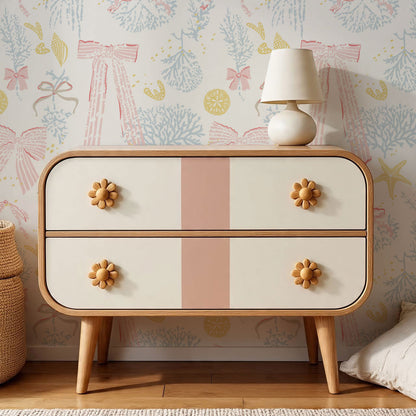 Chantal Large Bows and Corals Pink Wallpaper