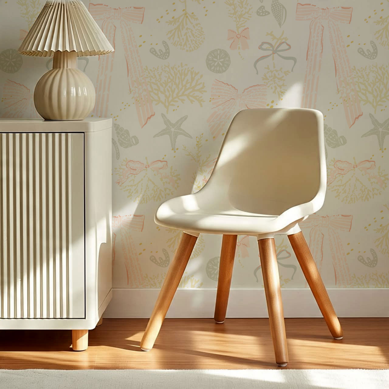 Chantal Large Bows and Corals Blush Wallpaper