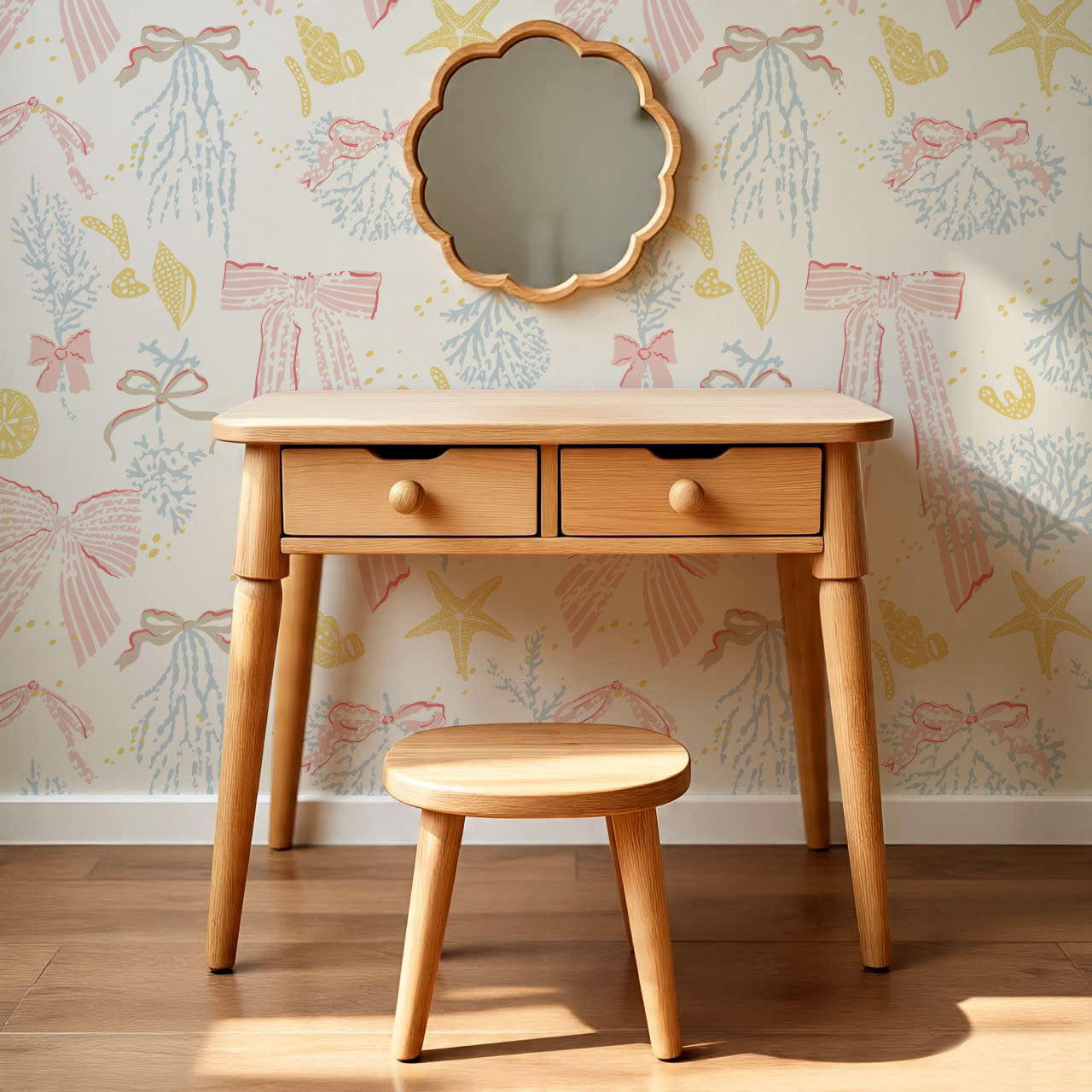 Chantal Large Bows and Corals Pink Wallpaper