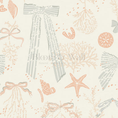 Chantal Large Bows and Corals Sage Wallpaper