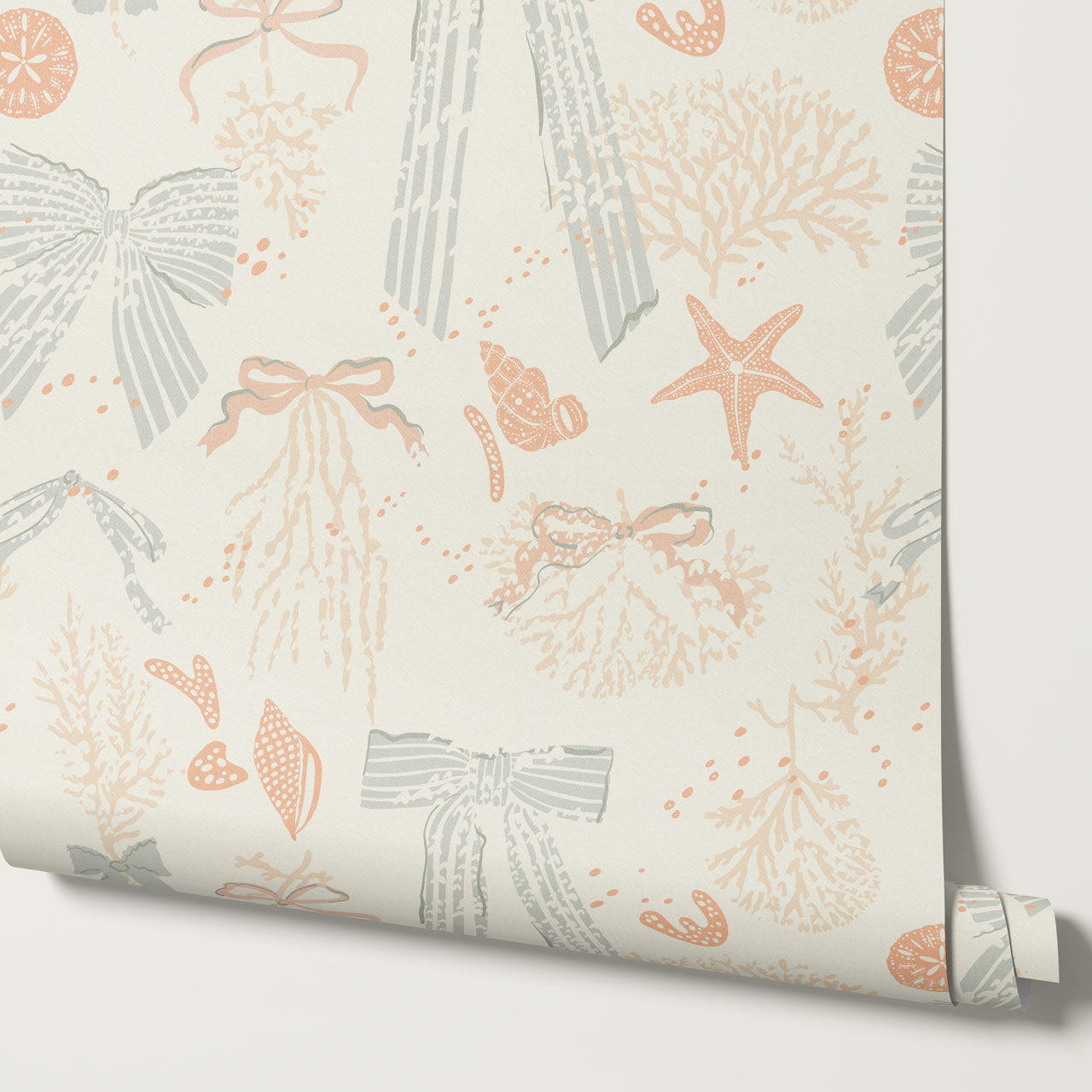 Chantal Large Bows and Corals Sage Wallpaper