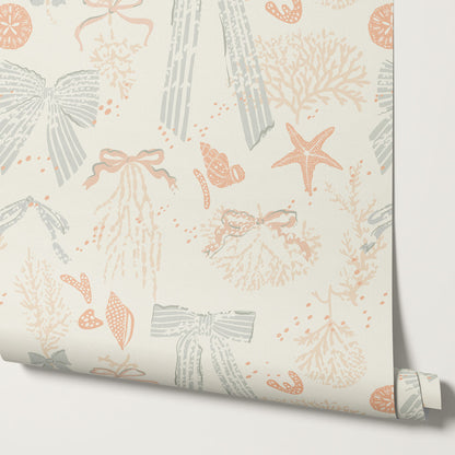 Chantal Large Bows and Corals Sage Wallpaper