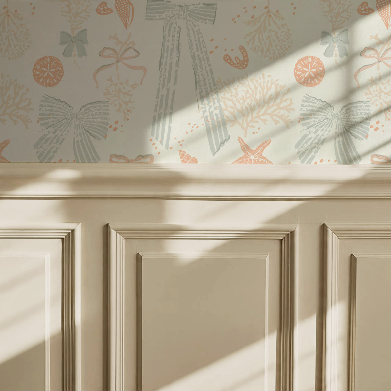 Chantal Large Bows and Corals Sage Wallpaper