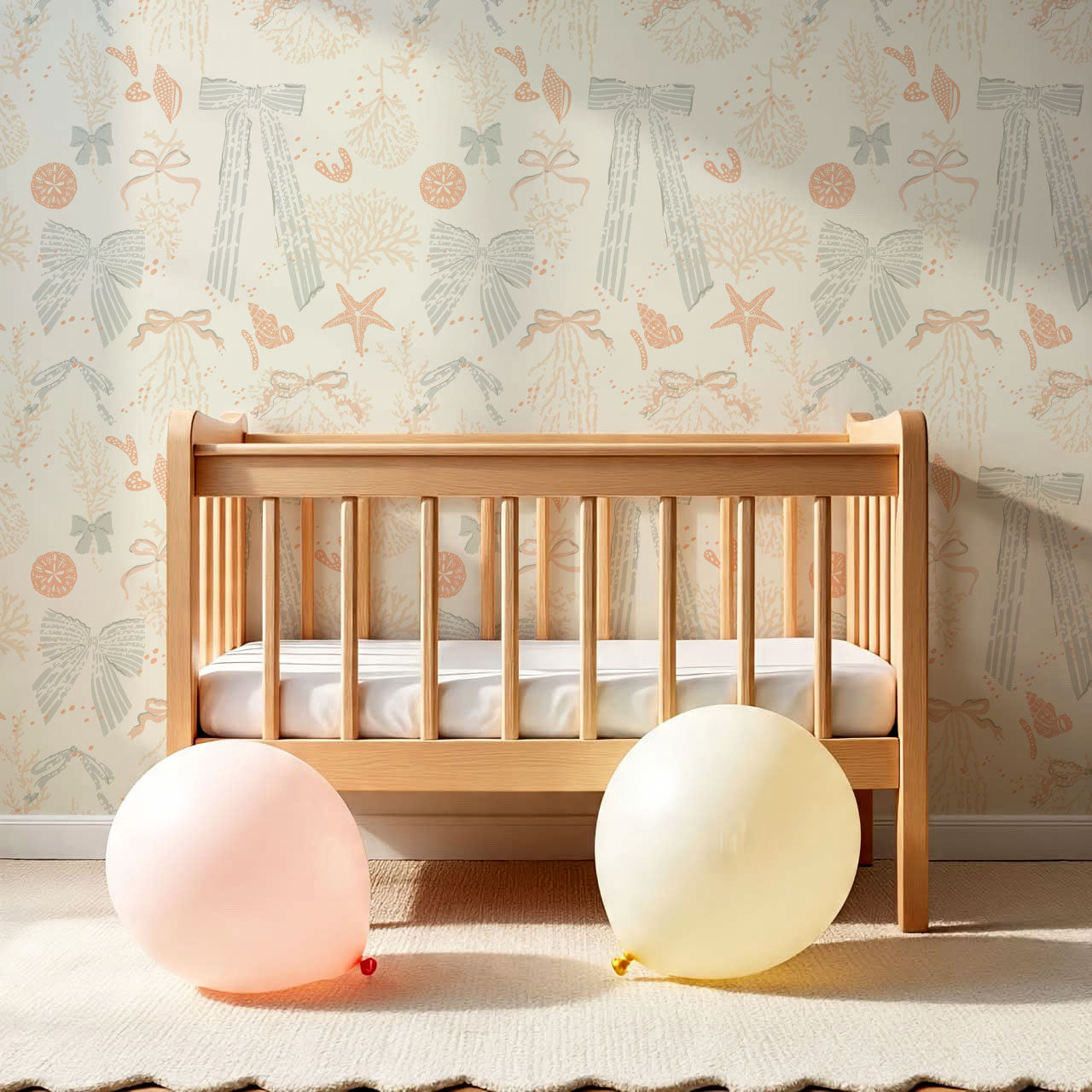 Chantal Large Bows and Corals Sage Wallpaper