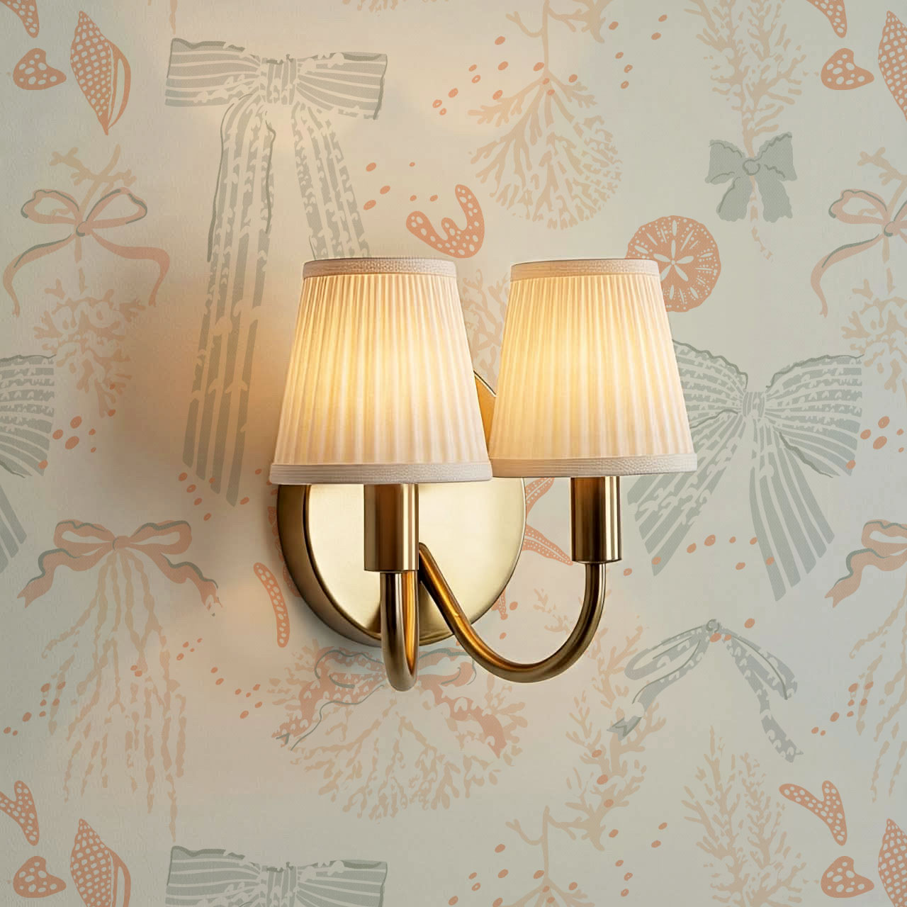 Chantal Large Bows and Corals Sage Wallpaper