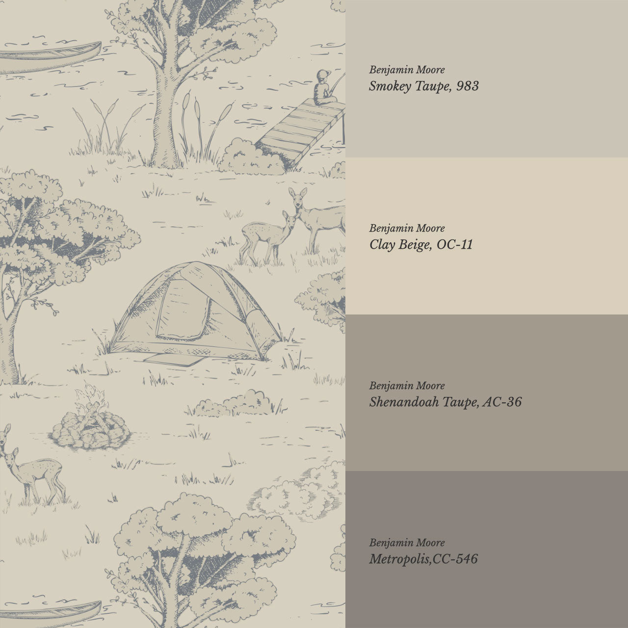 Cillian Camping Toile Taupe Wallpaper