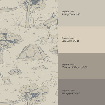 Cillian Camping Toile Taupe Wallpaper