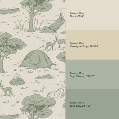 Cillian Camping Toile Sage Wallpaper