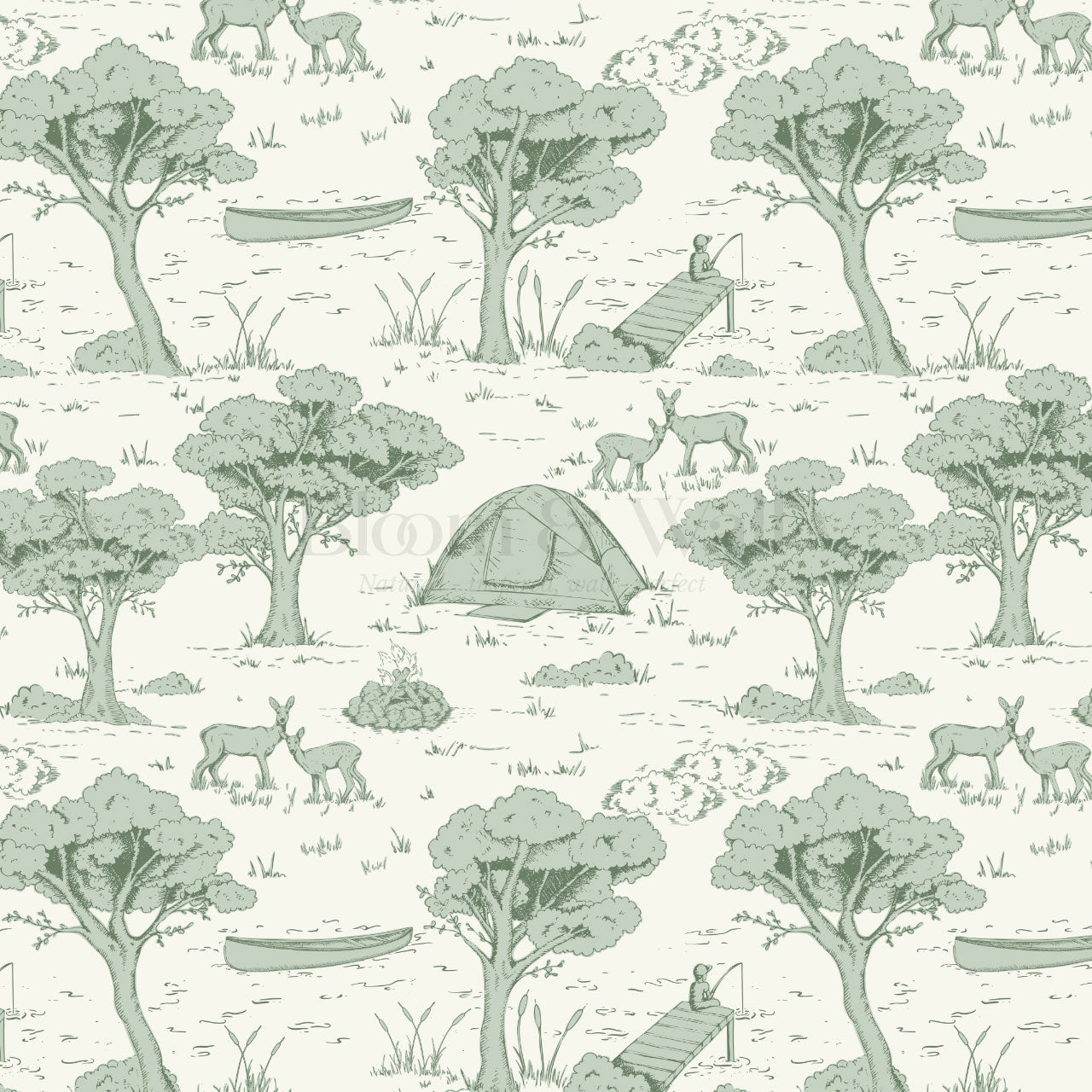 Cillian Camping Toile Mint Wallpaper