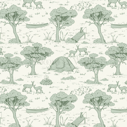 Cillian Camping Toile Mint Wallpaper