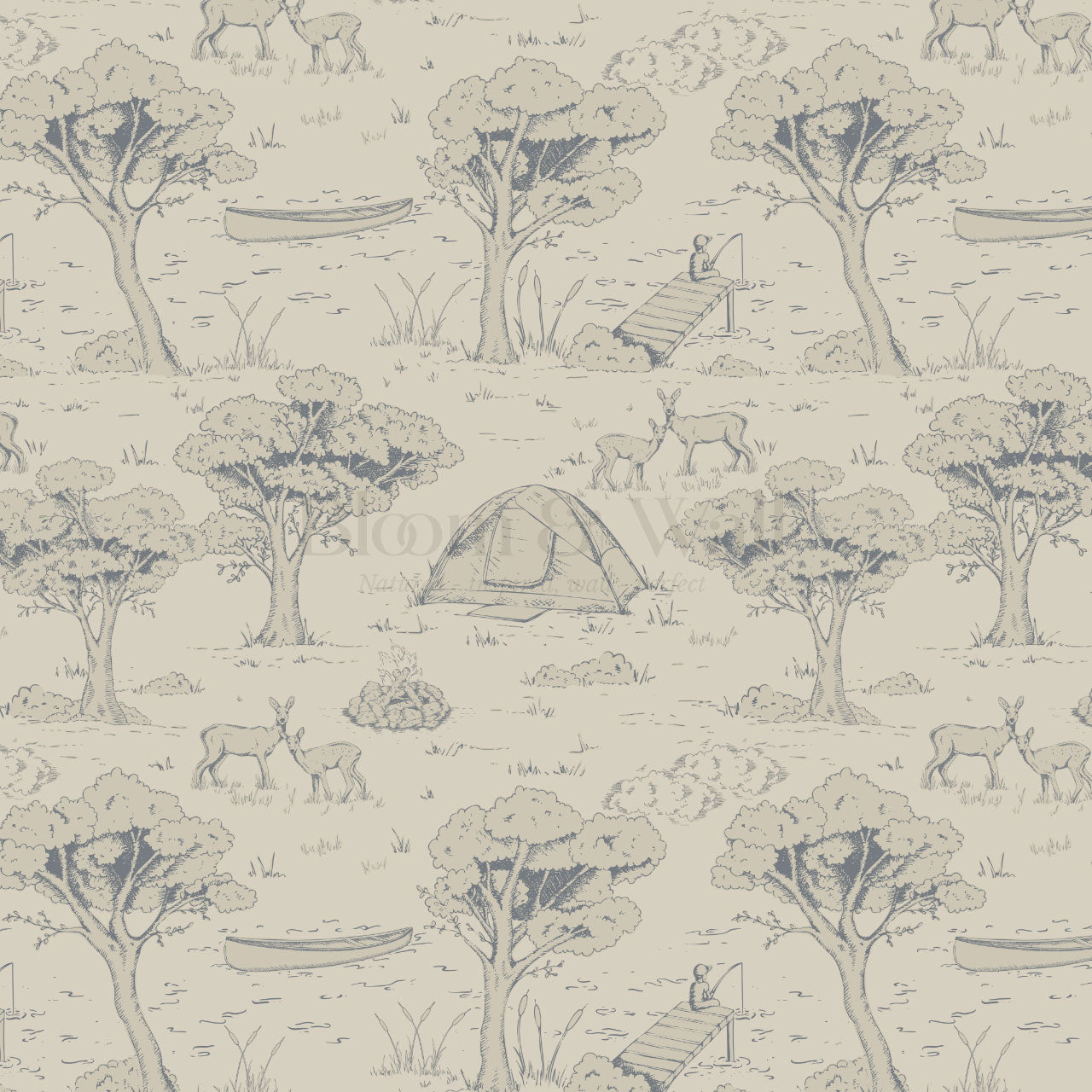 Cillian Camping Toile Taupe Wallpaper