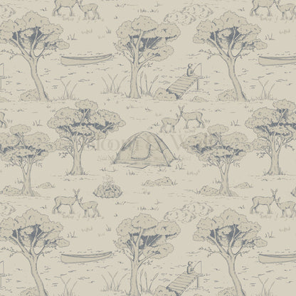 Cillian Camping Toile Taupe Wallpaper