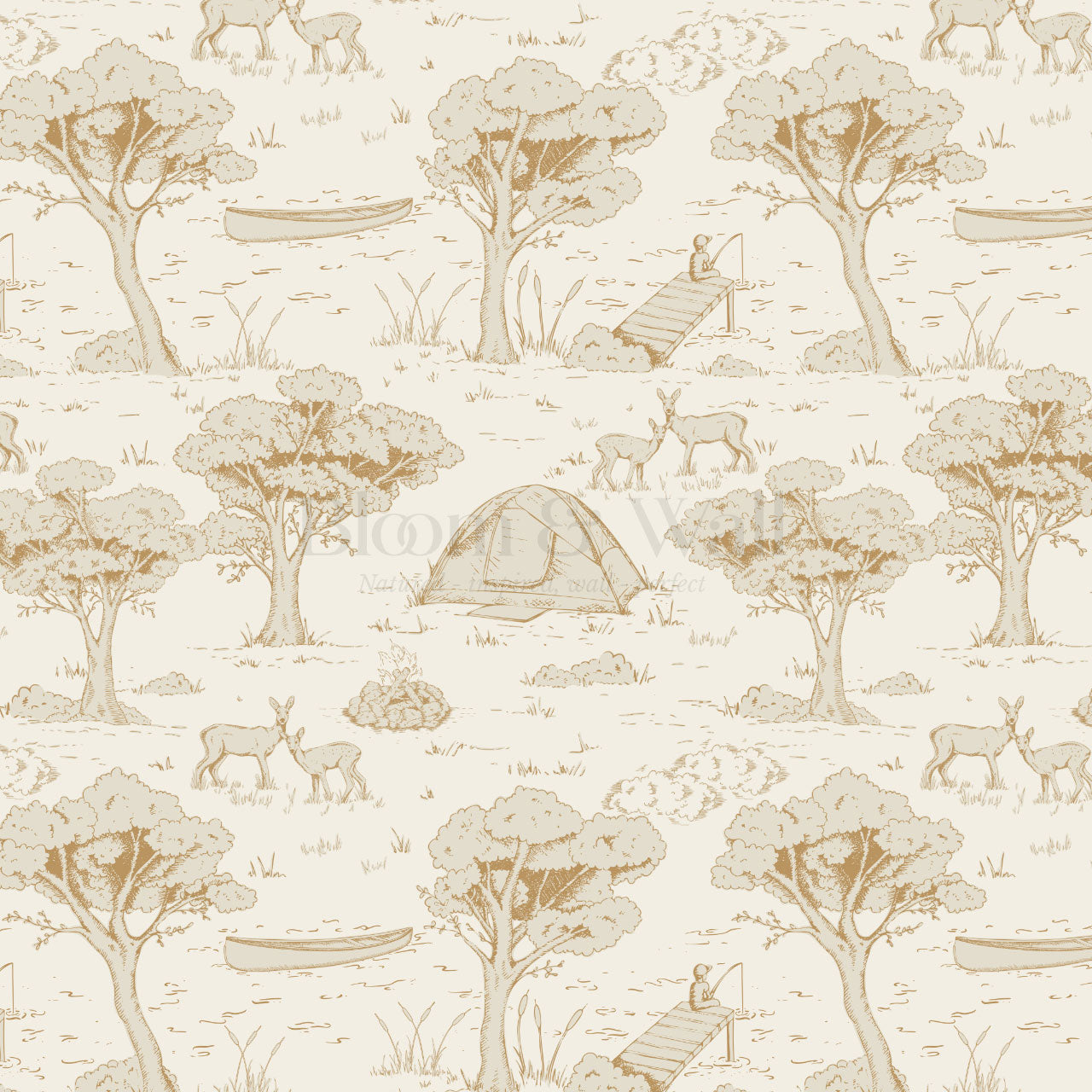 Cillian Camping Toile Tawny Wallpaper