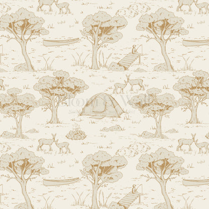 Cillian Camping Toile Tawny Wallpaper