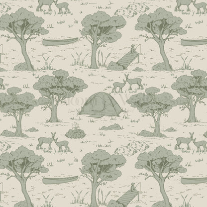 Cillian Camping Toile Sage Wallpaper