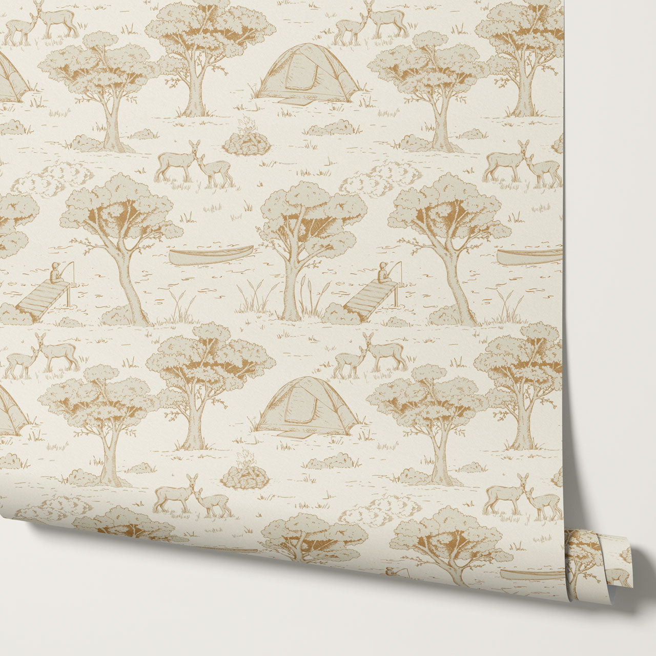 Cillian Camping Toile Tawny Wallpaper