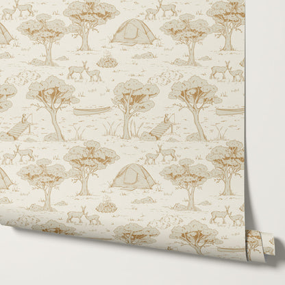 Cillian Camping Toile Tawny Wallpaper
