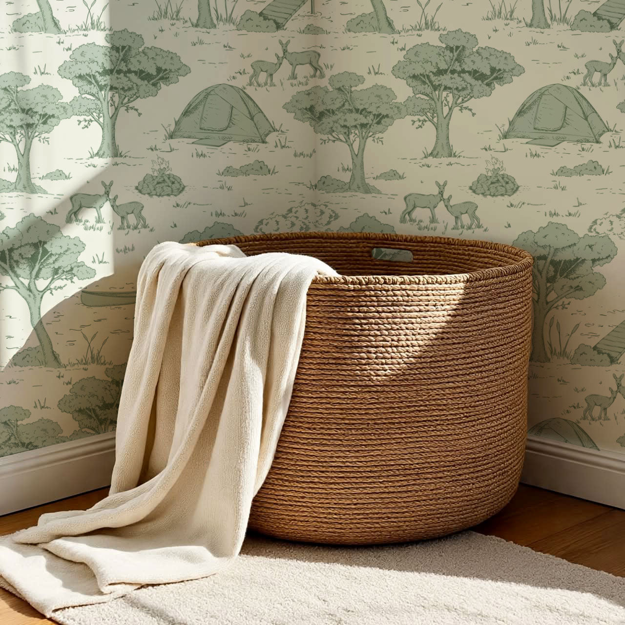 Cillian Camping Toile Mint Wallpaper