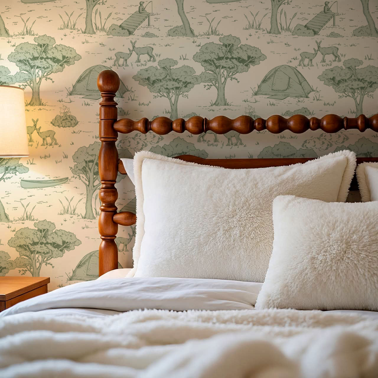 Cillian Camping Toile Mint Wallpaper